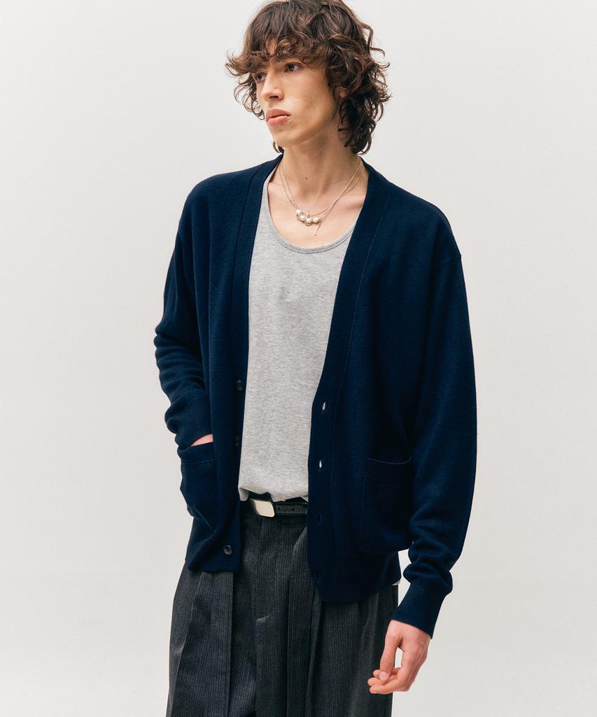Noirer Essential Loose Fit V-Neck Cardigan (Navy)