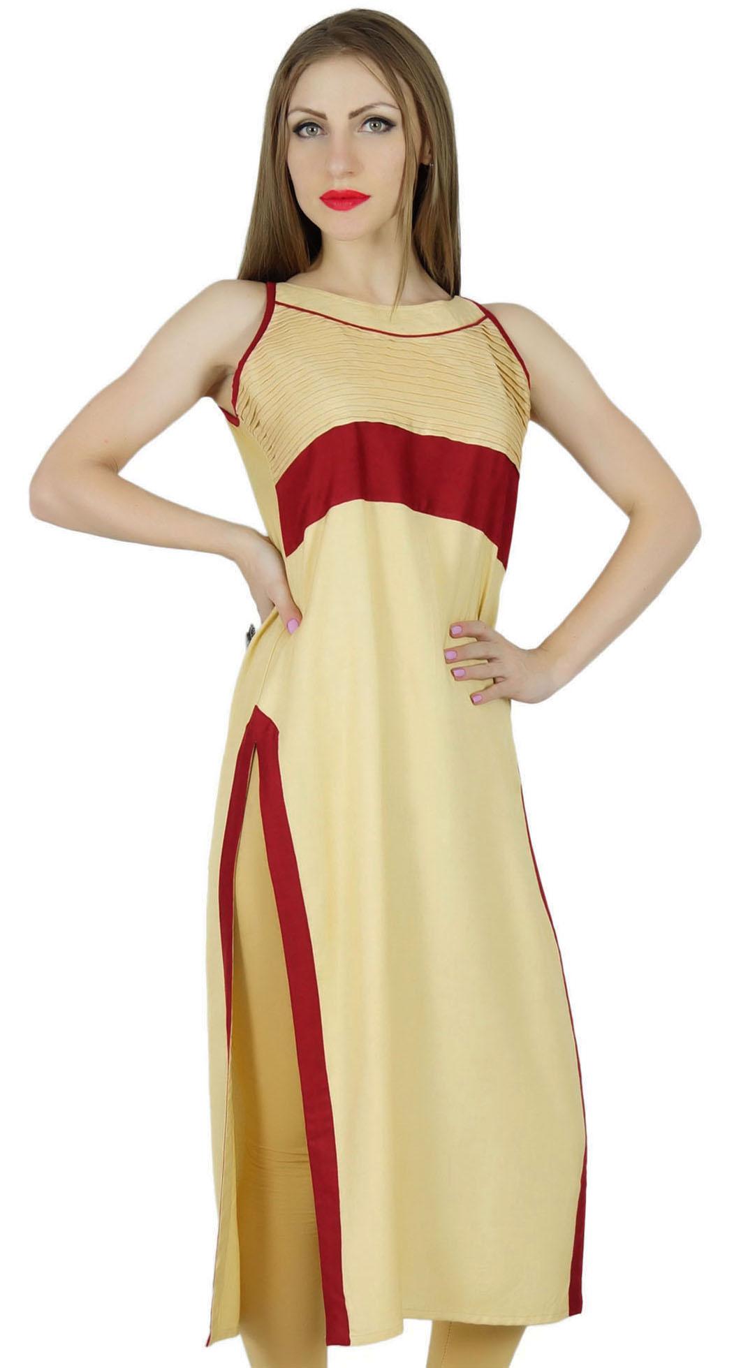 

Bimba Women Beige Long Tunic Fancy без рукавов Kurti Summer Wear Шикарная блузка 10 бежевый