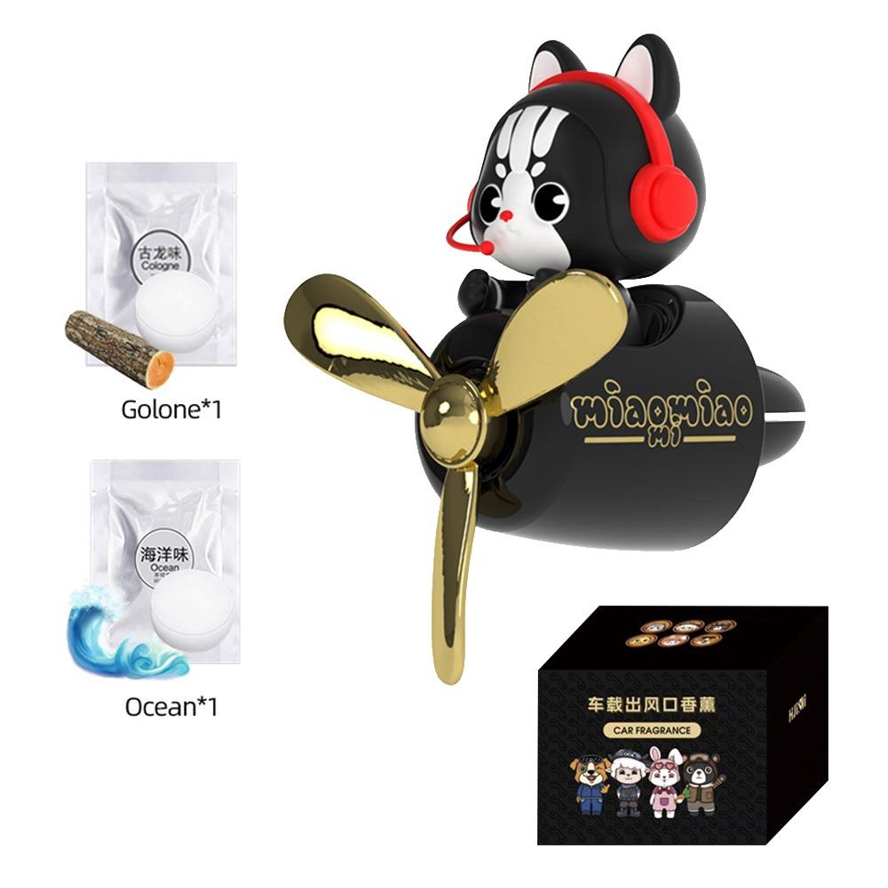 Cute Bear Car Air Freshener with Essential Oil Tablet - Car Vent Clip Air Diffuser with Propeller Fan Design
