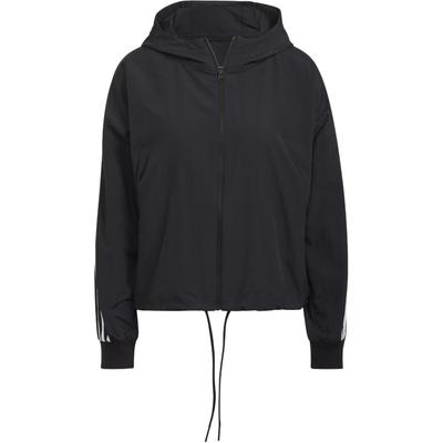 Drei Streifen bedruckte Kapuzenjacke mit langen Ärmeln Damenjacke Schwarz HA8435