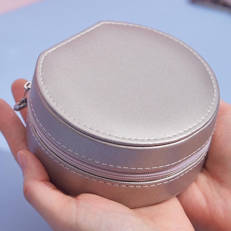PU Leather Round Jewelry Box Packaging Creative Gift Multi Layer Portable Storage Organizer Travel Case Zipper Boxes