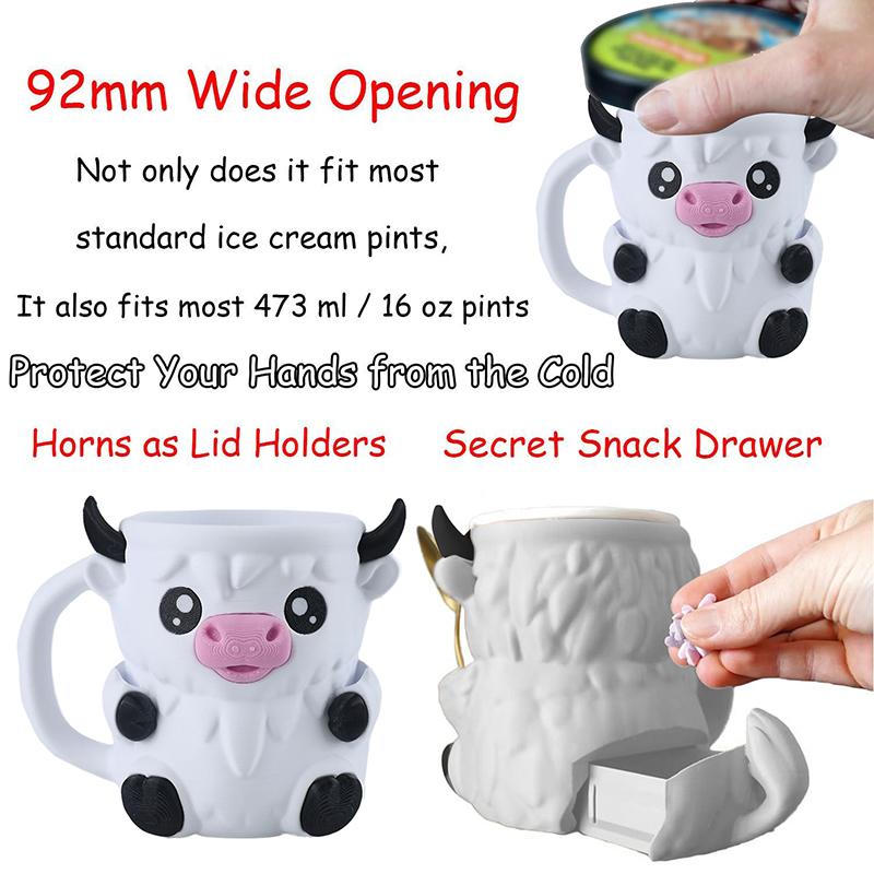 Highland Cow Ice Pint Holder,Ice Cream Pint Sleeves Cover With Handle