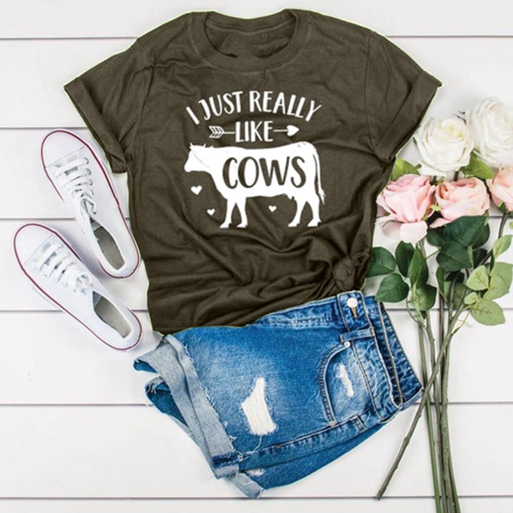 

Женские летние футболки с коротким рукавом с коровьим принтом, новые модные топы, повседневная блузка M зелёный