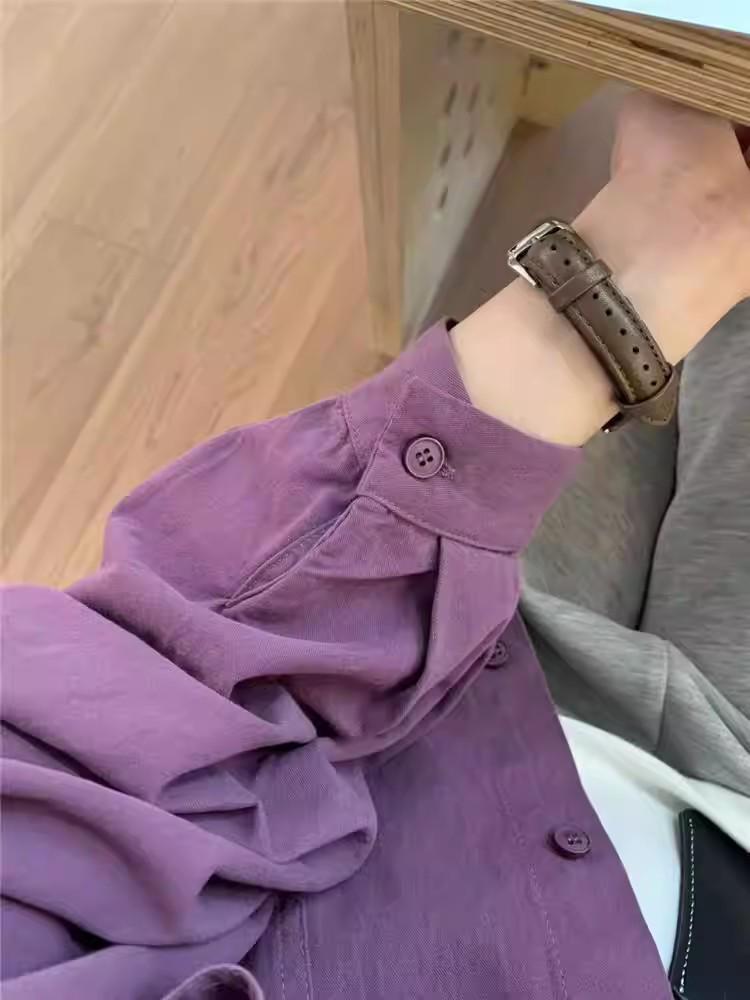 Plus Size Casual Long-Sleeve Plain Shirt for Spring and Autumn