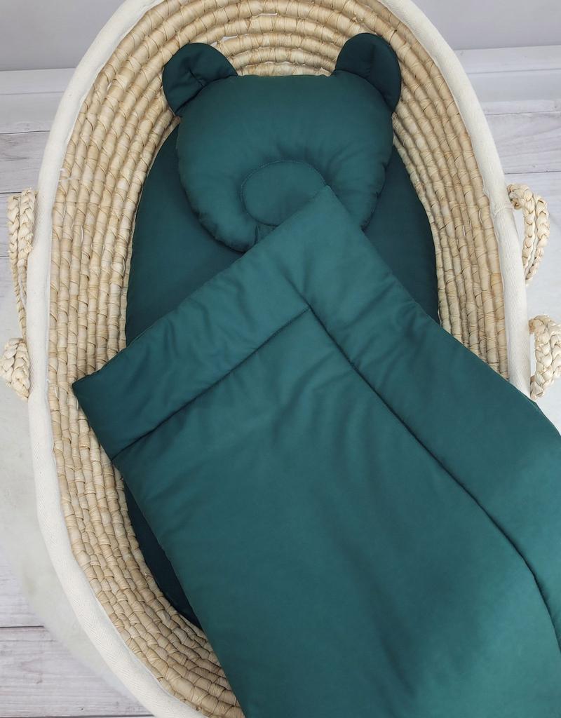 Baby Bedding with Filling, Quilt and Teddy Bear Pillow - 2-piece Set - Bottle Green