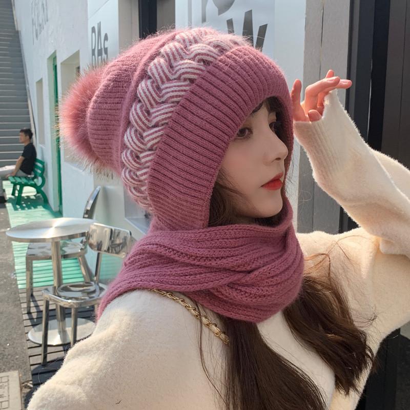 Korean Style Knit Hat With Scarf For Winter Warmth And Windproof Protection