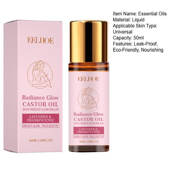 Organic Castor Oil Roller 50ml Natural Moisturizing Beauty Oil for Face Hair Eyebrows & Lashes Non-Greasy Fast-Absorbing Nourishing Oil for Daily Care