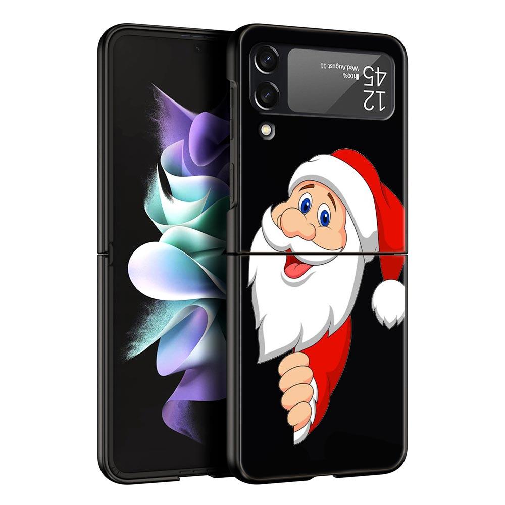 Christmas Cute Cartoon Z Flip 4 Phone Case For Samsung Z Flip 3 5G Black Hard Shell Galaxy ZFlip3 ZFlip5 Cover Folding Luxury