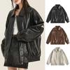 Giacca da donna in ecopelle maniche lunghe colletto rovesciato vestibilità ampia tasca con cerniera tinta unita cappotto da donna oversize stile americano vintage