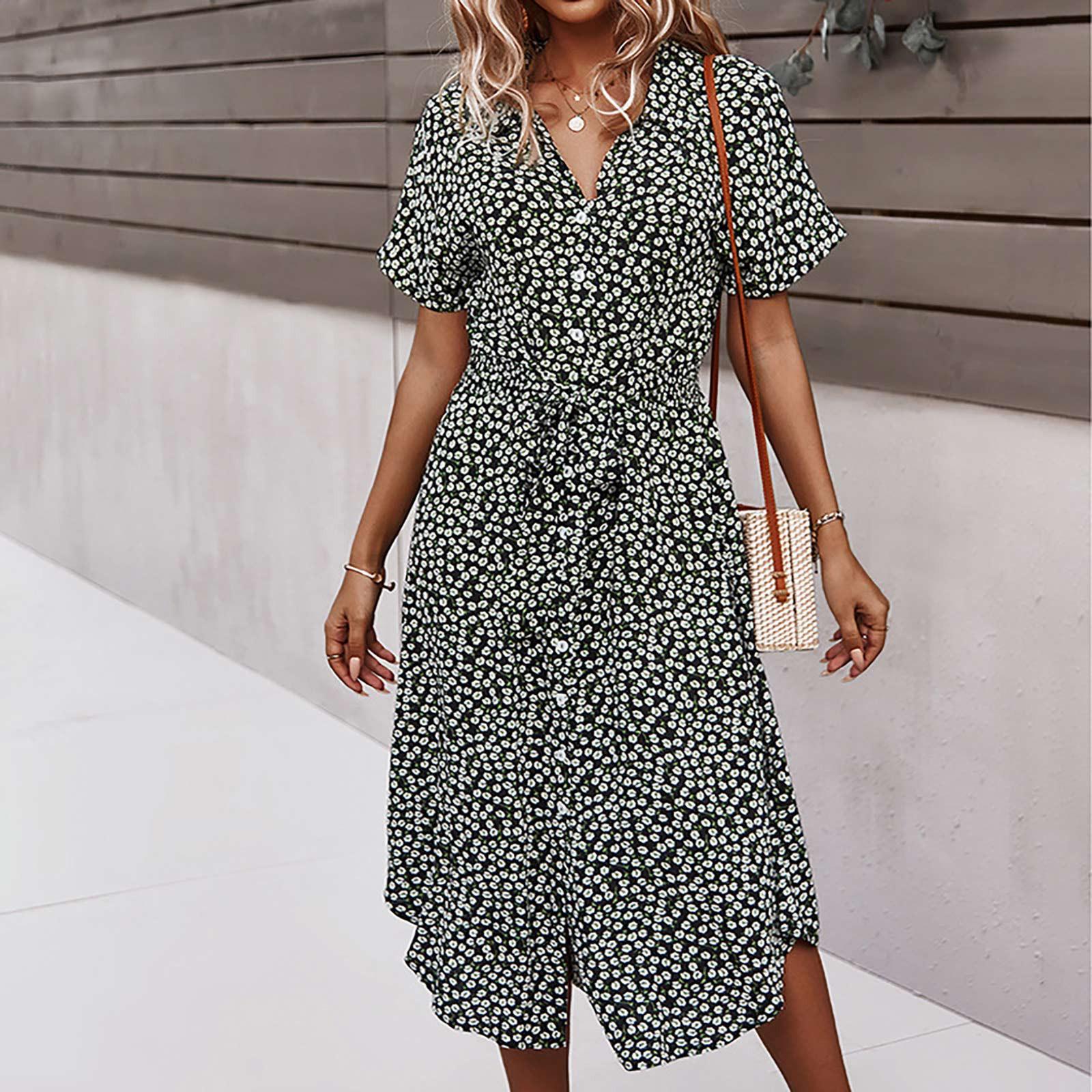 

Women s Printed Fashion Casual Resort Sexy Short Sleeve V-Neck Dress M