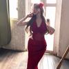 Red Flower Halter Neck Dress Women's Summer Dress Dress Pure Desire Slim Skirt Design Hip Wrap Long Dress