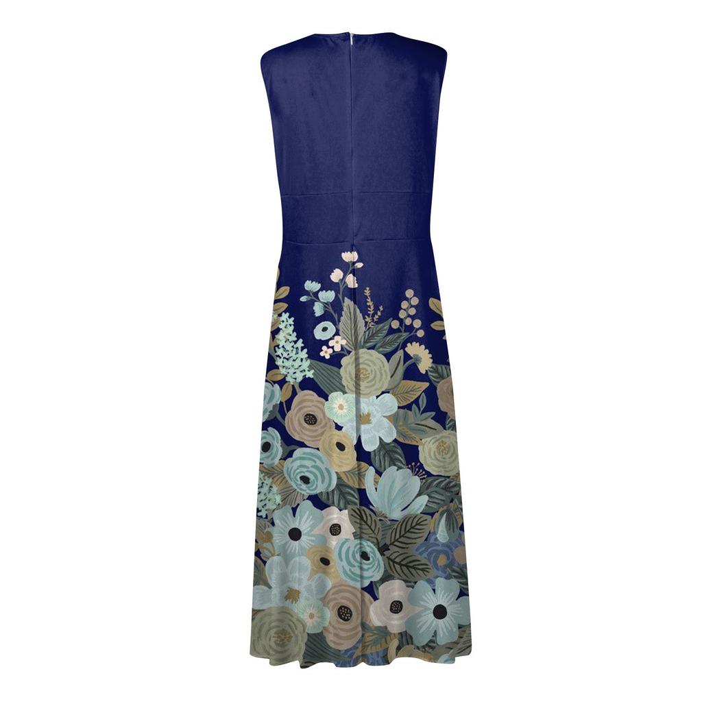 Vestido largo para mujer, vestido maxi, vestido casual de verano, sin mangas, cuello en V, cintura bohemia, vestido estampado