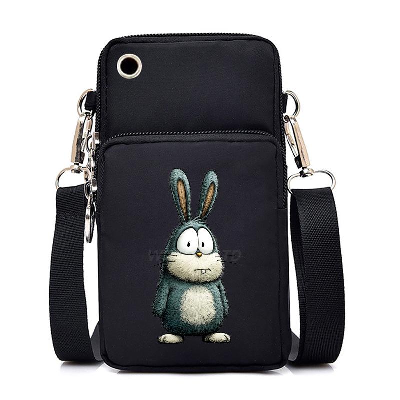 Funny Animals Personality Printing Black Oblique Span Small Bag Multifunctional Casual Portable Mobile Phone Bag
