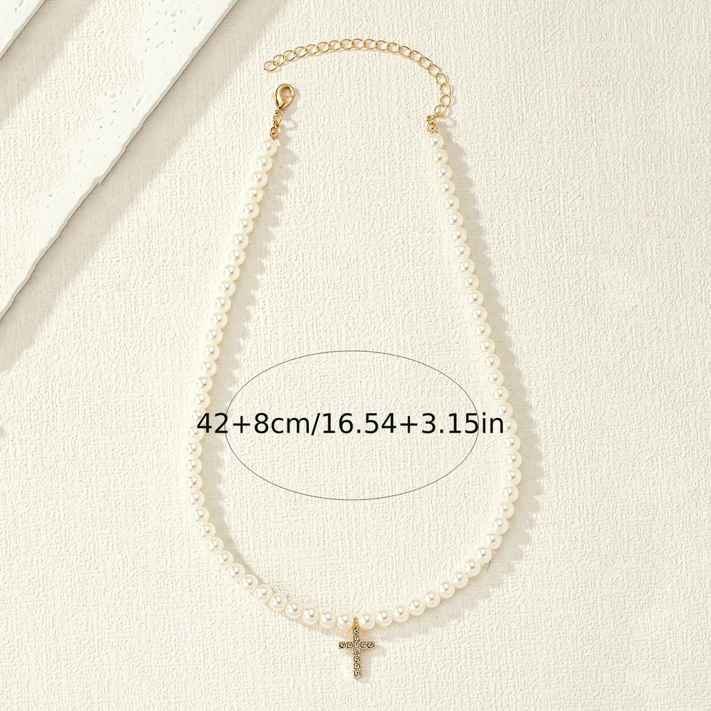 Simple Cross Pendant, Pearl Necklace, Retro Style Niche Design Sense, Same Item.