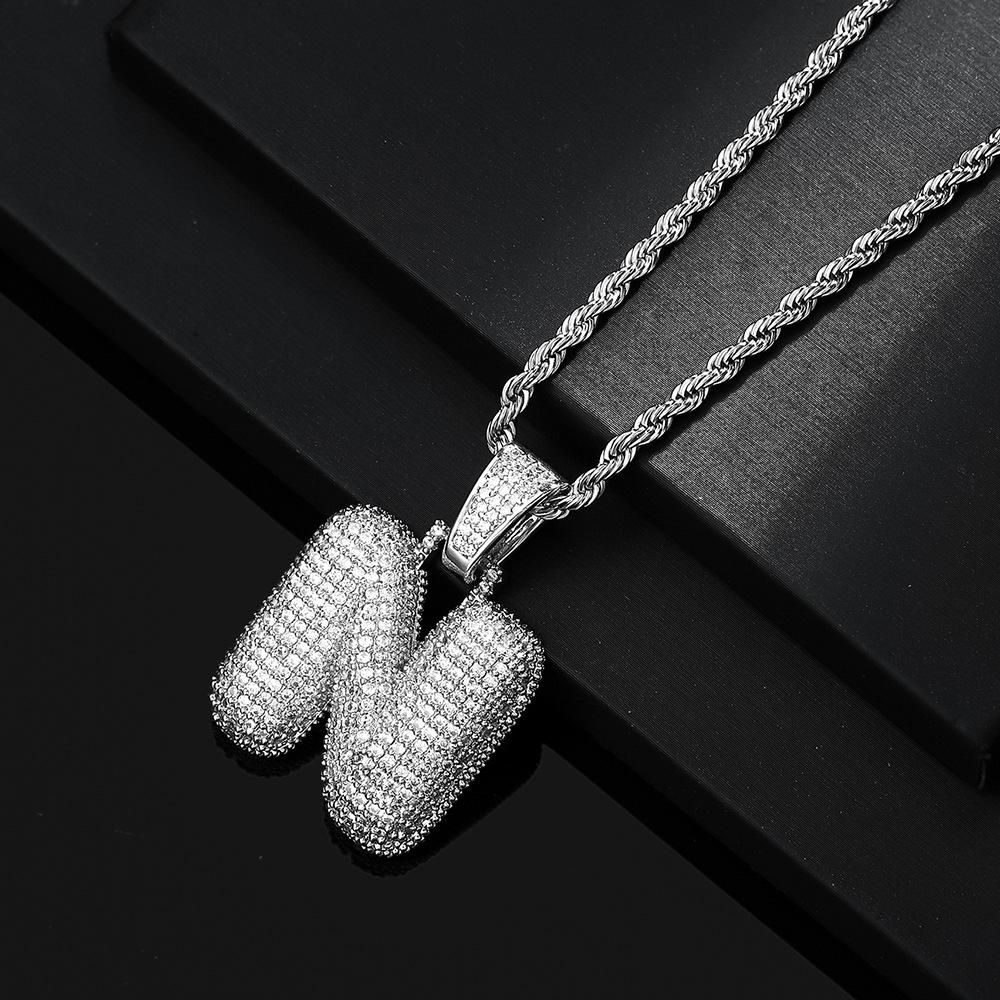 Hot Selling European and American Hip-hop Necklace with 26 English Letter Pendants, Men's and Women's Trendy Zircon Necklace