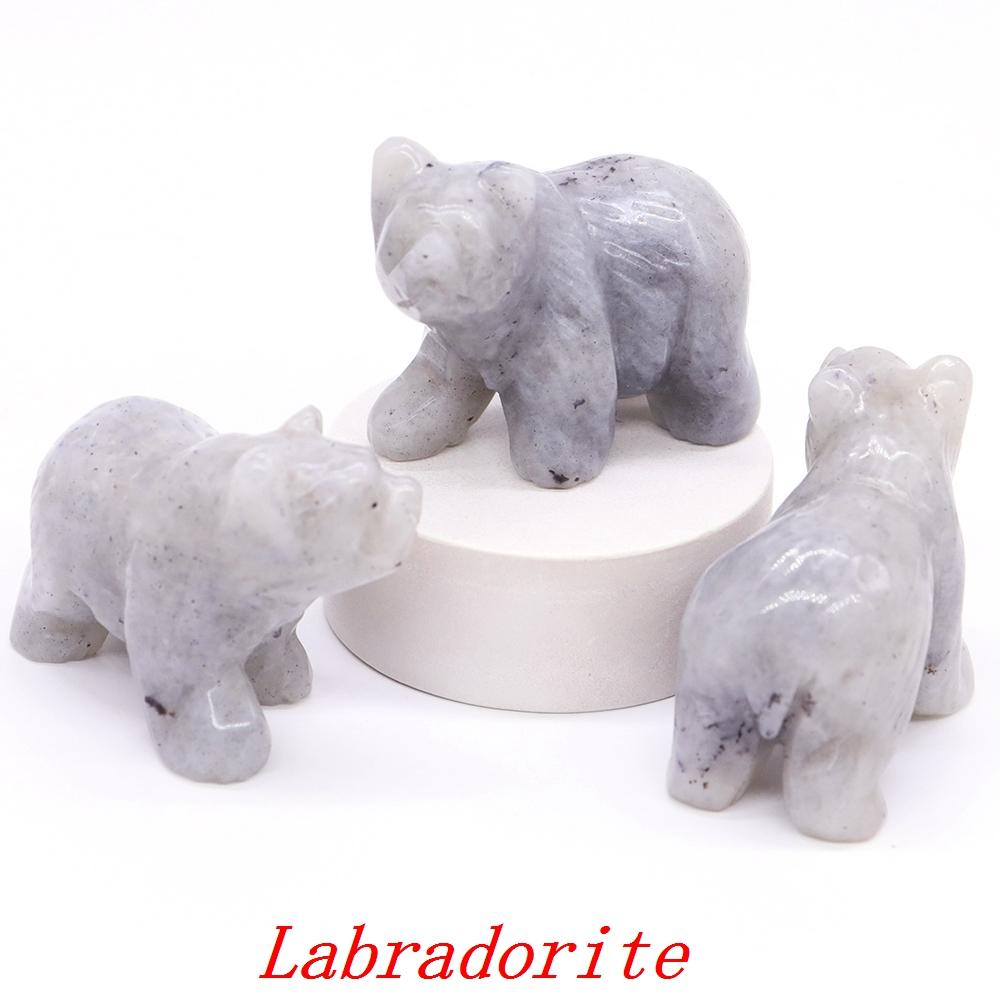 2" Natural Crystal Bear Figurine Healing Stone Carved Animals Reiki Crafts Small Statue Decoration Home Decor Present Souvenir