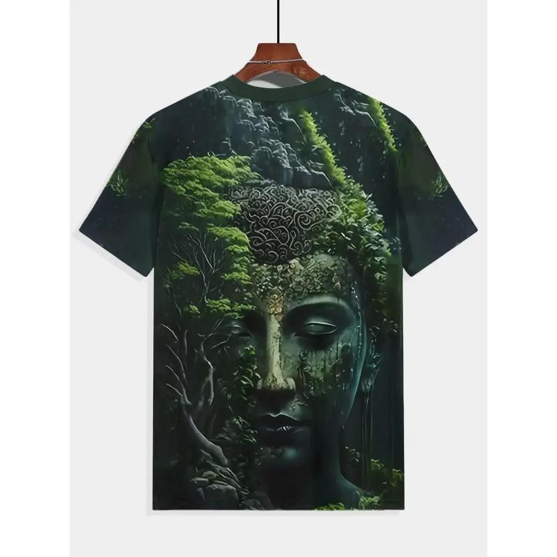 Large Men's Buddha Pattern 3D Printed Men's Round Neck Short Sleeved T-shirt Summer Fashion T-shirt Casual Comfortable Versatile Top