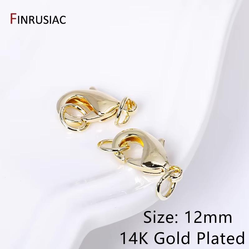 10/12mm Lobster Clasp Claw Clasps 14k/18k Gold Plated Brass Lobster Clasps With 4mm Closed Rings For DIY Jewelry Making Supplies