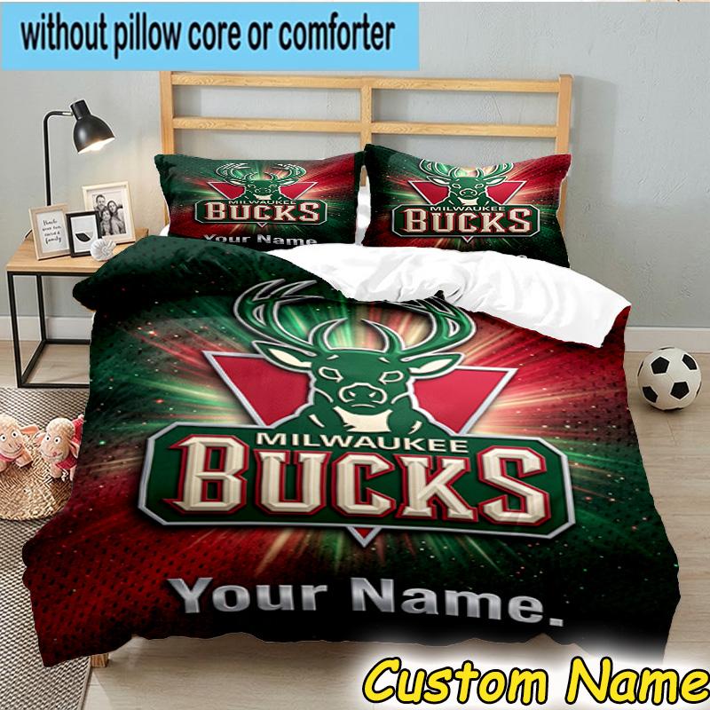 3pcs Custom Name Bucks Team Logo Bedding Set Includes 1 Duvet Cover & 2 Pillowcases for All Seasons Dormitory Home Decor Christmas Gifts