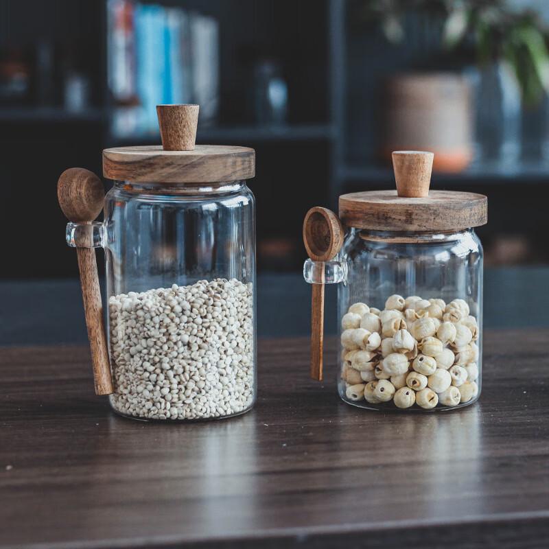 High Borosilicate Glass Spice Jar with Wooden Lid and Spoon