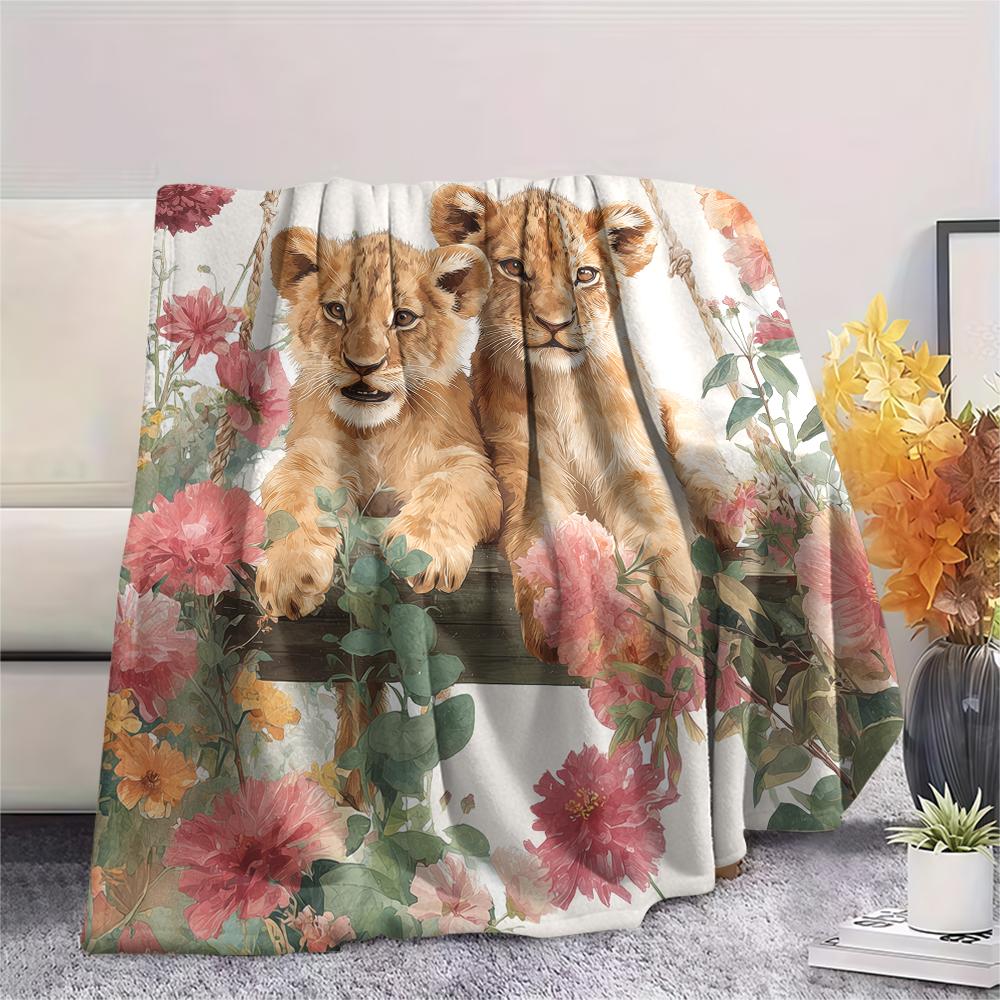 Little Lion pattern Flannel Blanket, High quality Comfortable for All Seasons, Home Decor, Warmth and Comfort, Perfect for Gifts.