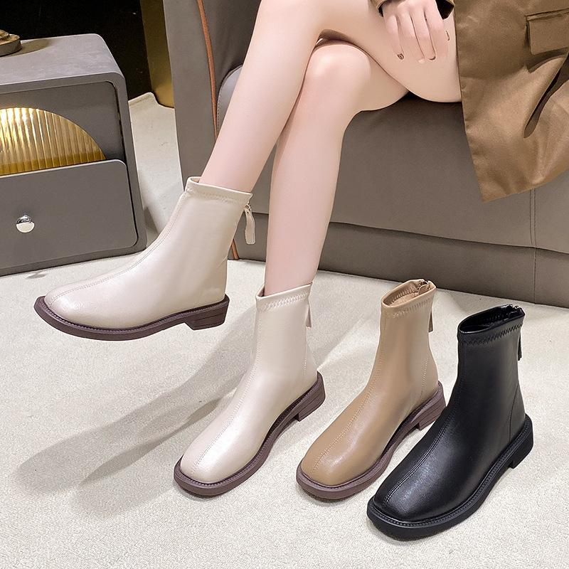 Soft-soled Martin Boots Women's 2025 New Autumn Versatile Flat-bottomed Short Boots Black Rear Zipper British Chelsea Boots