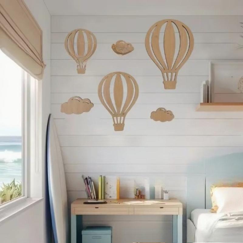 1set Creative Hot Air Balloon Wooden Plaque Wood Chip Wall Decor Living Room Bedroom Home Ornament Craft Rustic Boho Chic