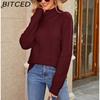 BITCED Women's Autumn/Winter Solid-Colour Knitted Top with High-Neck Cable-Knit Sweater Elegant High-Neck Base Layer