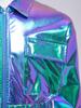 Unisex Kids Metallic Shiny Jacket Turn Down Collar Long Sleeves Flap Pockets Dance Coat