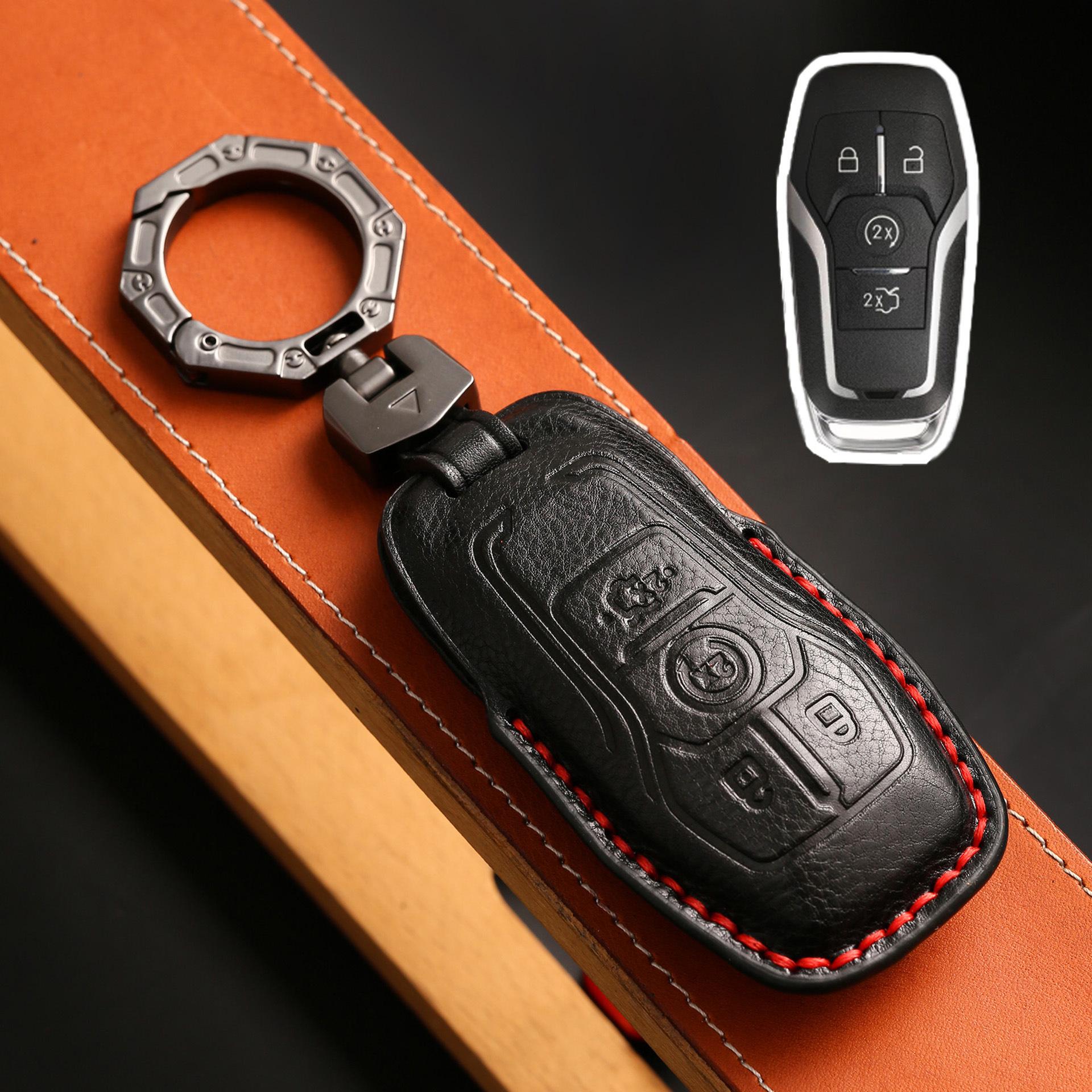 

3 4 Bottons Leather Car Key Case Cover For Ford Fusion Mondeo Mustang F-150 Explorer Edge Kuka Accessories
