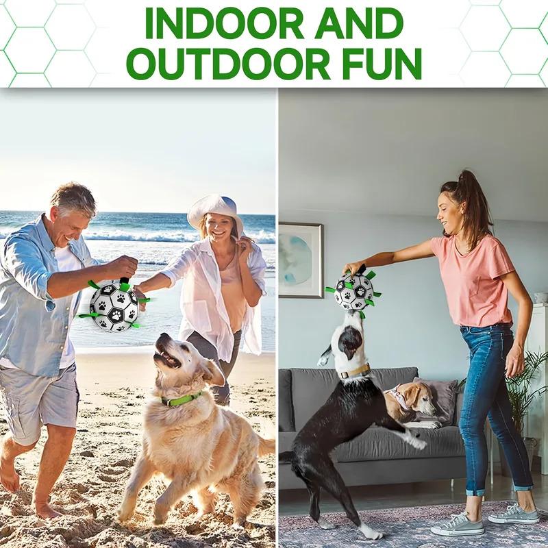 Damaly Interactive Dog Soccer Toy with Grip Ring Durable Chew Resistant Water Ball for Dogs Outdoor Play Chasing Fetch Training
