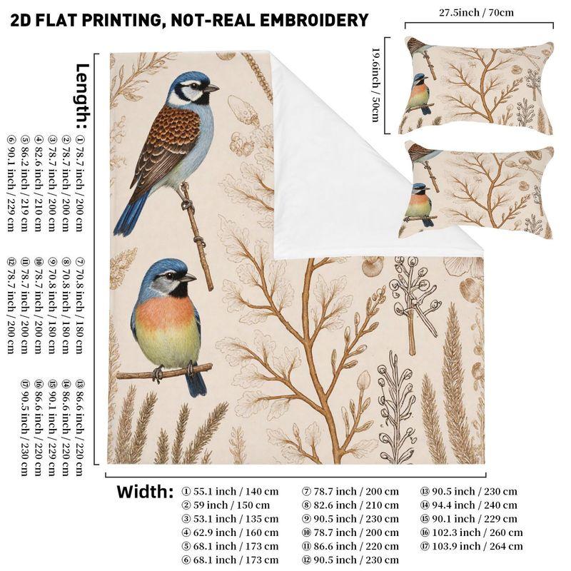 3-Piece Bedding Pillowcase Quilt Cover Set Retro Plant Flower And Bird Pattern 2D Digital Printing For Bedroom Dormitory Decor