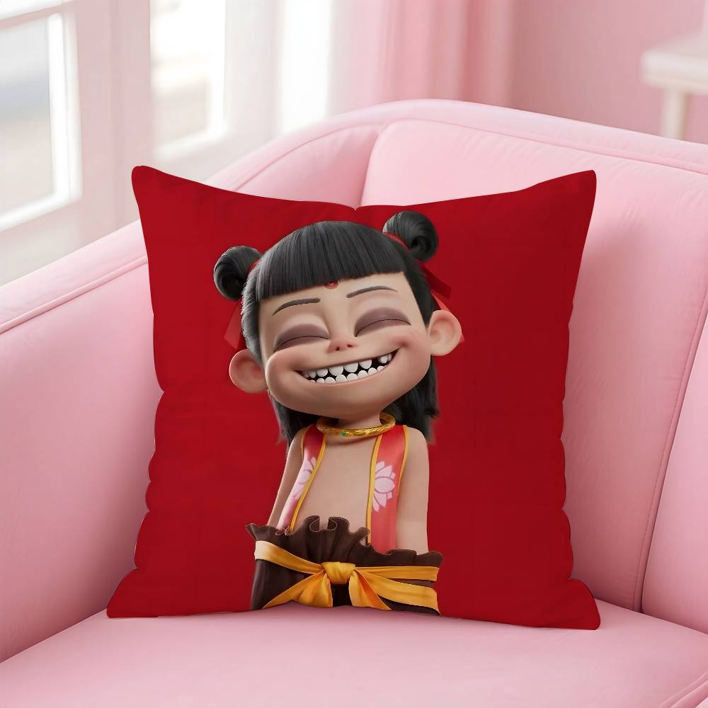 Chinese Anim Nezha Pillow Case Printed Pillowcase for Living Room Sofa Cushion Cover & Bedroom Decor