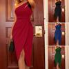 Banquet Dress Bodycon Hollow Out Sleeveless One Shoulder High Split Prom Dress Female Clothing