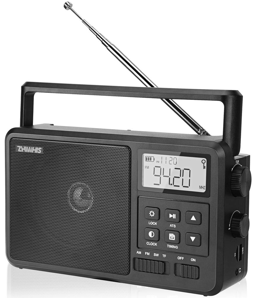 ZHIWHIS FM and SD Card Portable Desktop Radio with High or External Power Supply 10cm Large Tuning Auto Certified Technical Standards MP3 Ideal for
