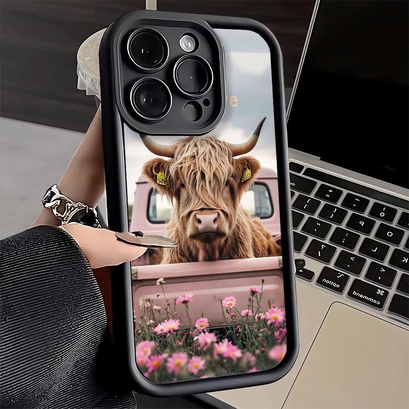 Phone Case for iPhone 17 Air 16E 15 16 Pro Max Cute Highland Cow Cover 14 Plus 13 12 Mini Soft Shell Silicone Fundas