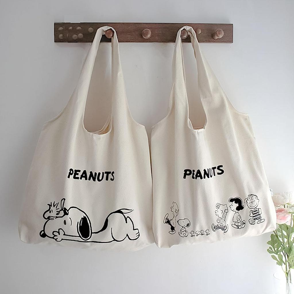 [hgTUP] Snoopy Tote Bag, Canvas Tote Bag, Large Capacity, Snoopy Shoulder Bag, Canvas Tote Bag with Interior Pocket, Thick Eco Bag, Meeting Bag,