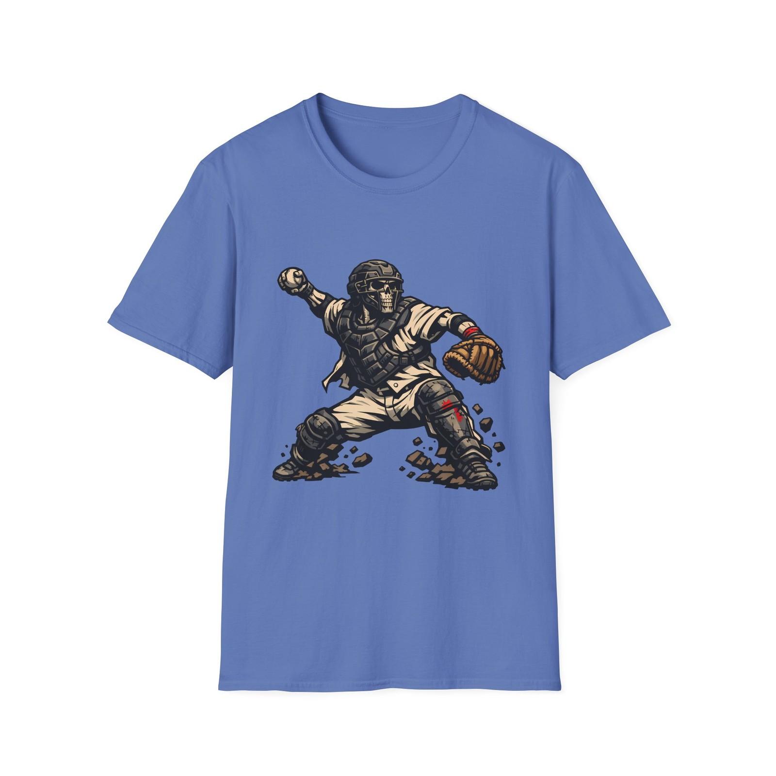 Unisex Softstyle T-Shirt Skeleton Baseball Catcher Gothic Sports Horror Graphic S