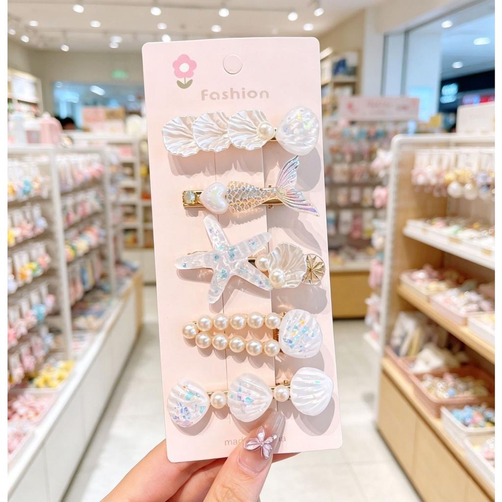 Summer Ocean Series Set Cute Children's Hairpin Pearl Hair Accessories Shell Starfish Hairpin Duckbill Clip