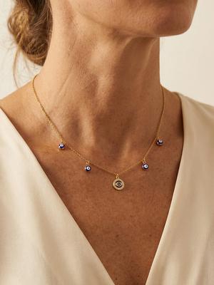 Stainless Steel Blue Evil Eye Necklace, Dainty Cubic Zirconia Devil's Eye Pendant Choker Necklace for Women Fashion Gift