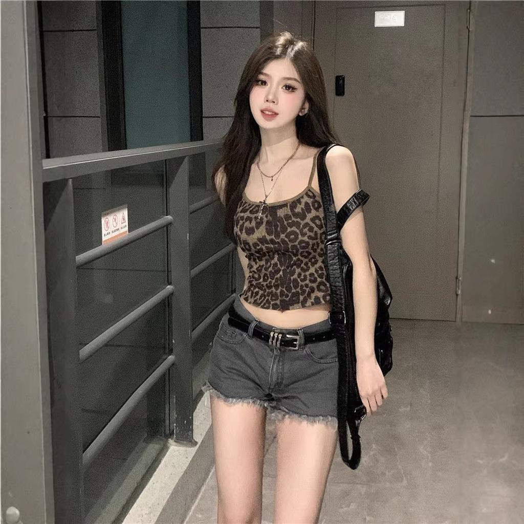 American leopard print sweet babes sexy suspender vest women's summer pure desire slim-fit design short outer wear inner top