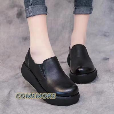 Buty Damskie 2024 Trend Platformowe Czółenka Wiosna Lato Mokasyny Skórzane Casual Okrągły Nosek Wsuwane Damskie Sneakersy Oddychające Moda