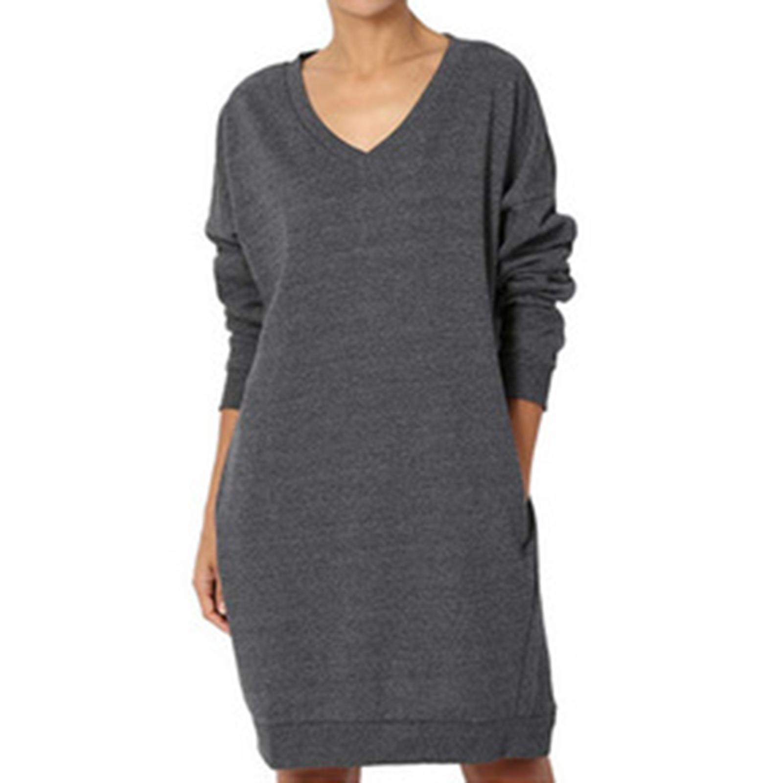 

Women s Solid Color V-neck Top Long Sleeved Loose Top M