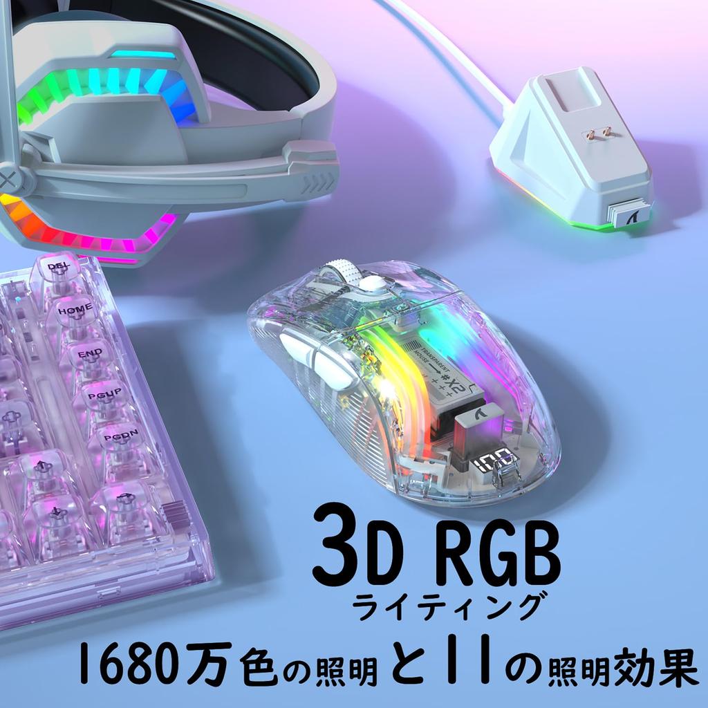 MAMBASNAKE X ATTACK SHARK X2PRO Gaming Transparent Skeleton PixArt Wireless RGB RGB Charging Stand 500mAh Adjustable Compatible with and Android