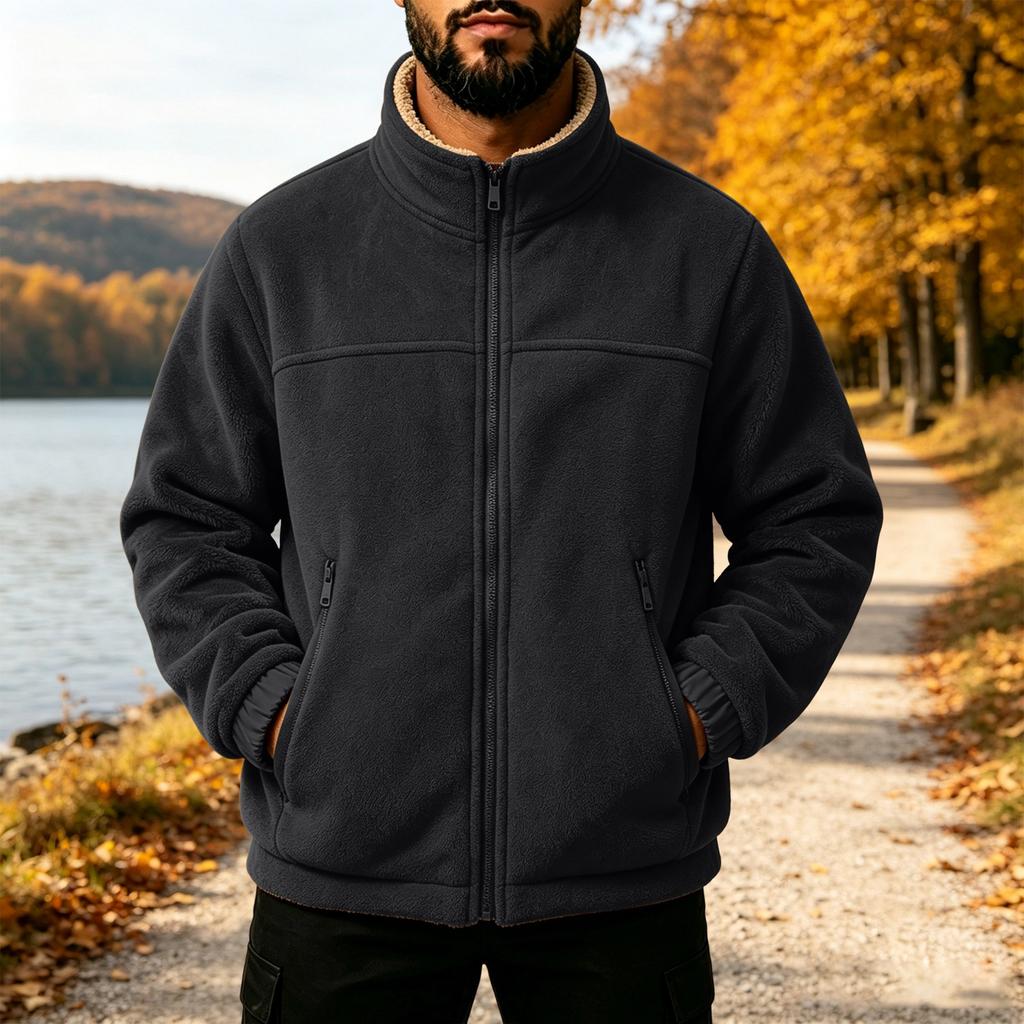 Men's Warm Thickened Lined Stand Collar Jacket for Fall and Winter