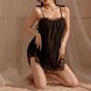 2 Pcs/Set Women Nightdress Panties Set Lace-up Strap Double-layered Shirring Flower Embroidery Sleeveless Backless Pleated Loose Nightgown
