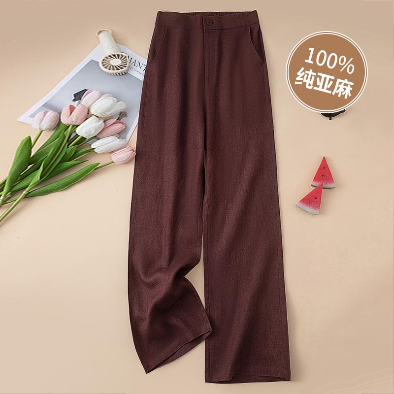 2026 New Style High Waist Pure Linen Wide-Leg Women's Pants - Thick Fabric, Good Drape, Cropped, Slimming, Casual Straight Leg.