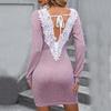 Spring Autumn Deep V-neck Lace Patchwork Bodcon Dress Ladies Long Sleeve Sexy Backless Bandage Slim Vestidos Women's Mini Robe
