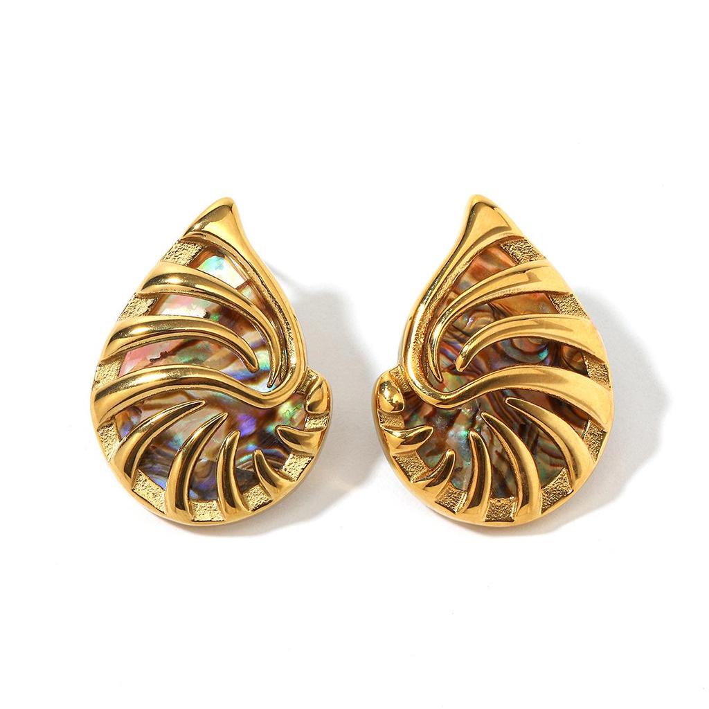 Yingtai Retro Geometric 18k Gold-Plated Stainless Steel Conch-Shaped Earrings