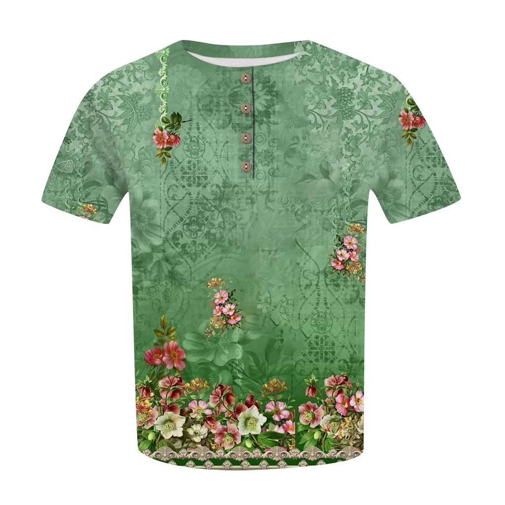 Camisa de manga corta para mujer, con botones, talla grande, camiseta informal con estampado de flores